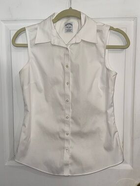 Brooks Brothers Fitted Non Iron Sleeveless Collared Button-Down Shirt - White 2